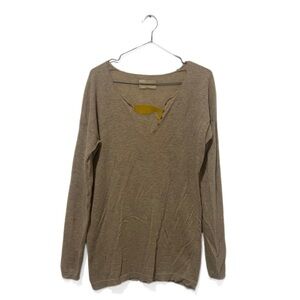 Zadig & Voltaire Tan/Cream Celsa 100% Cashmere Distressed Henley Sweater